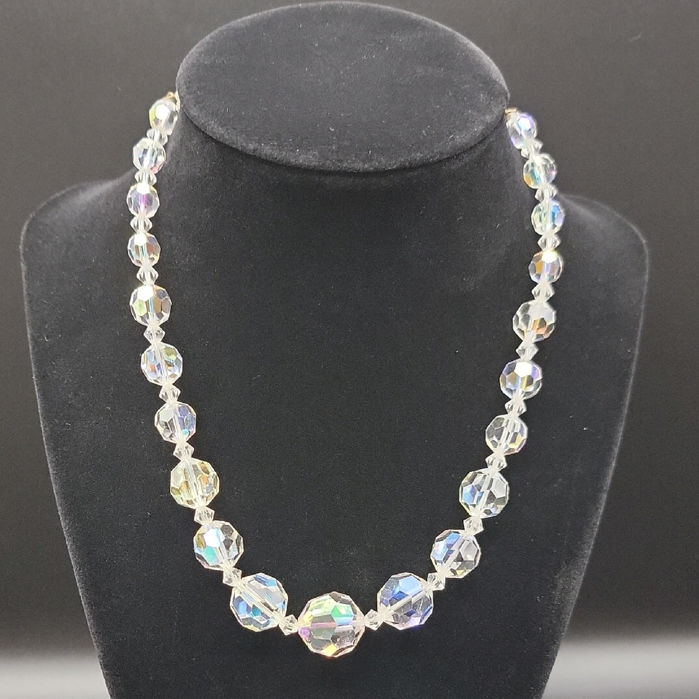 Vtg Aurora Borealis AB Swarovski  Crystal Faceted Beaded Choker Petite Necklace